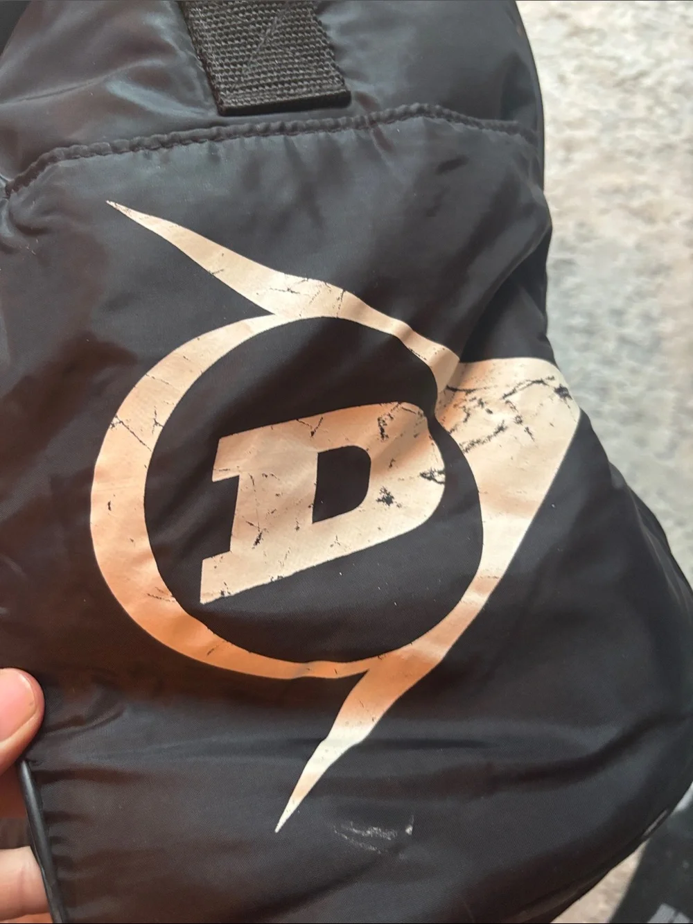 RETRO VINTAGE Dunlop Black Duffel Bag with Red and Yellow Stripe